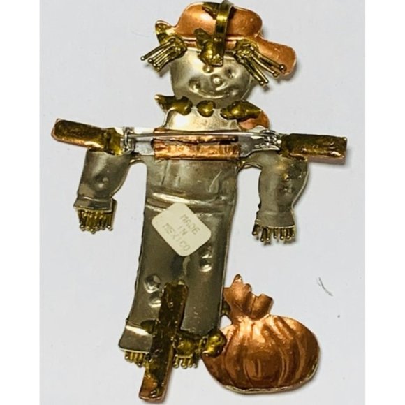 Mexico Metal Scarecrow & Pumpkin Brooch — 3.5” - Picture 5 of 13